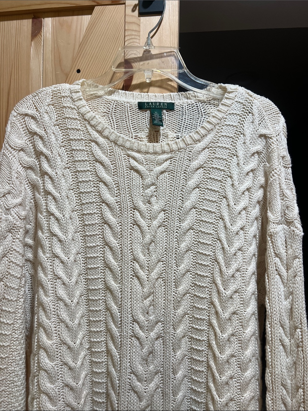 Ralph Lauren Cream Cable-Knit Crewneck Sweater size x large